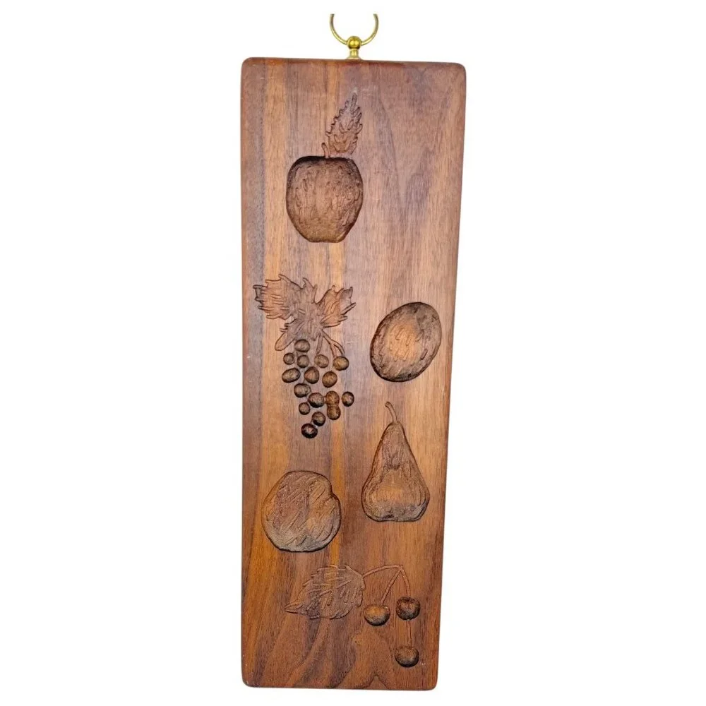 VTG Springerle Double Sided Wood Cookie Mold Press Panel Hangs‎ Fruit Boy Animal